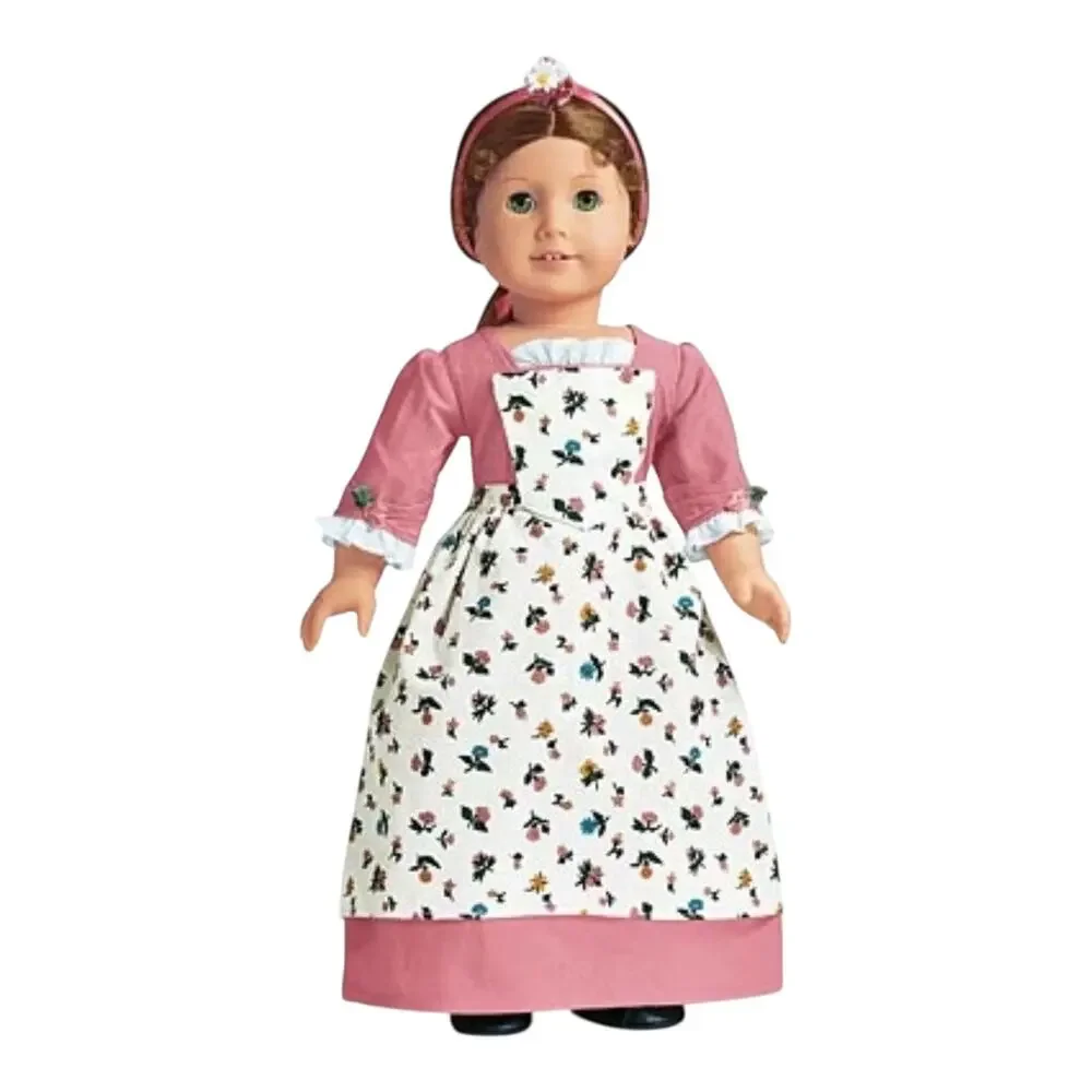 American Girl Felicity Spring Gown Pinner Apron Socks Pins Hair Flowers Pins Box - Picture 9 of 11